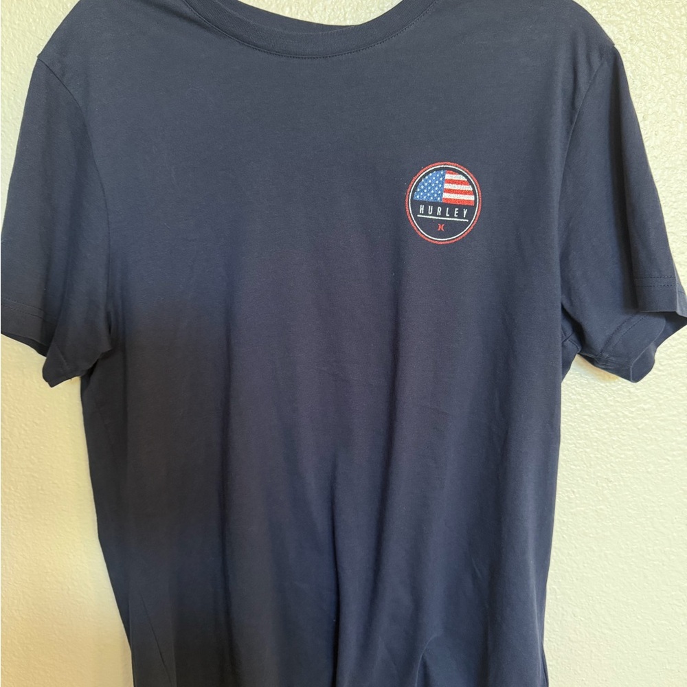 Hurley USA Flag Graphic Black Tee Men’s Medium Navy with Logo Print